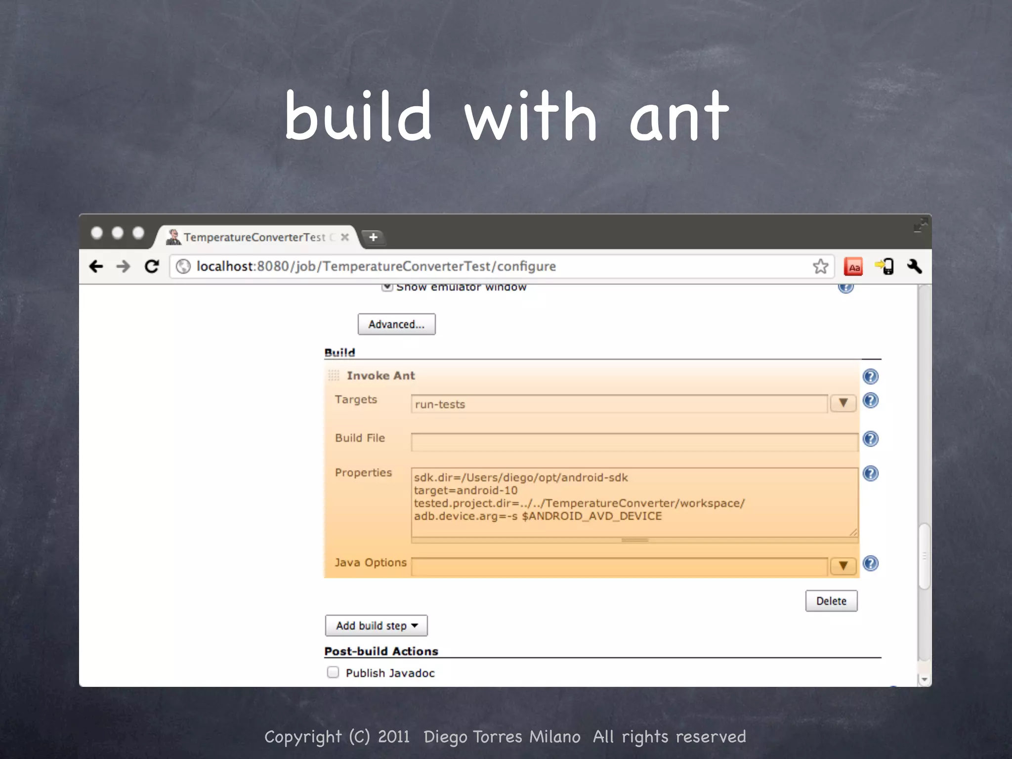 build with ant Copyright (C) 2011 Diego Torres Milano All rights reserved 