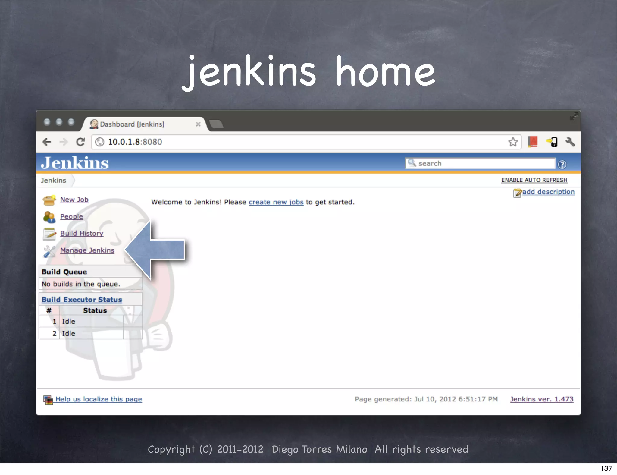 jenkins home




Copyright (C) 2011-2012 Diego Torres Milano All rights reserved
                                                                  137
 