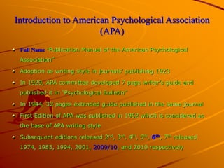 Introduction to American Psychological Association Format APA PPT