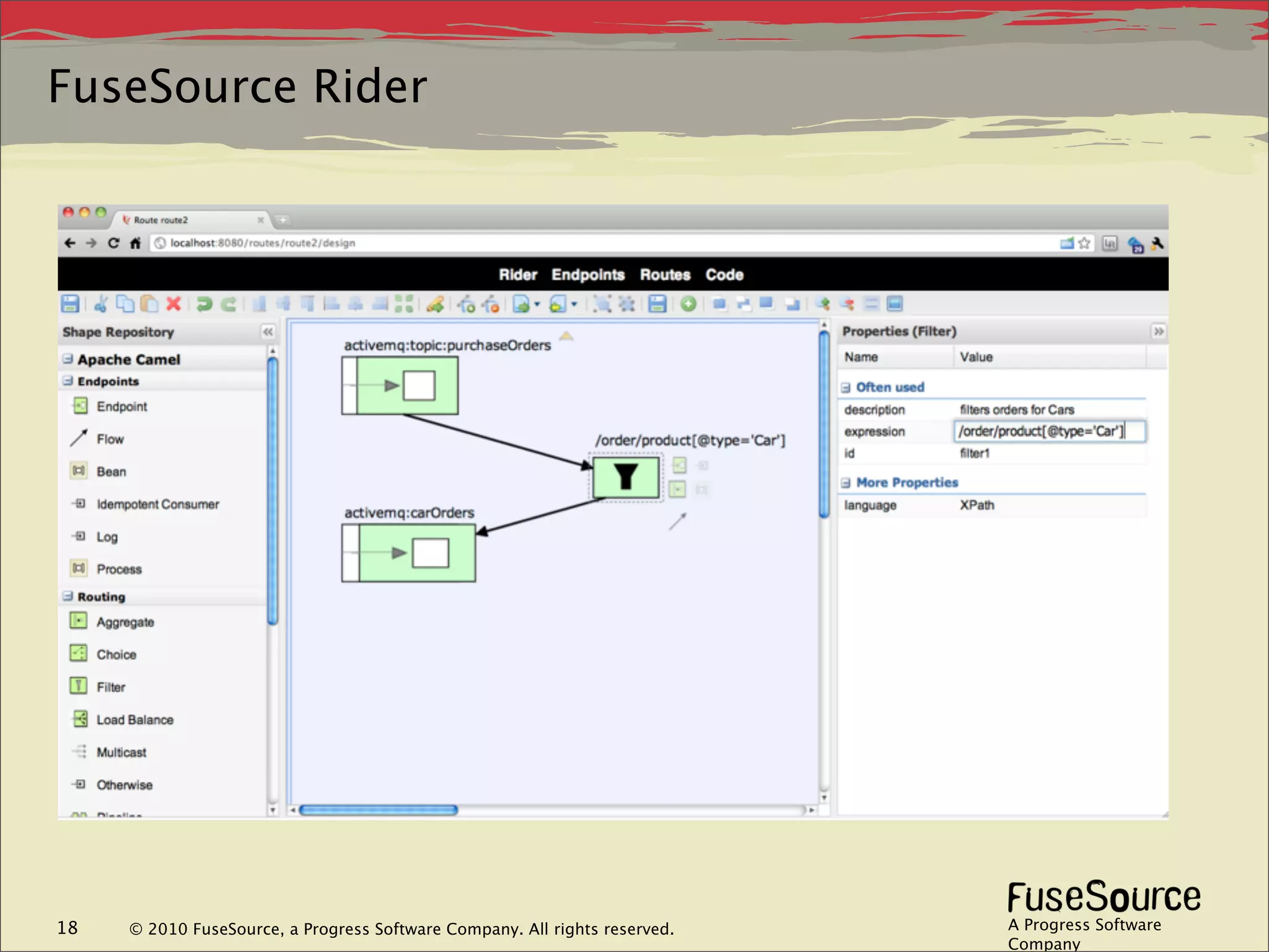 FuseSource Rider




18   © 2010 FuseSource, a Progress Software Company. All rights reserved.   A Progress Software
                                                                            Company
 