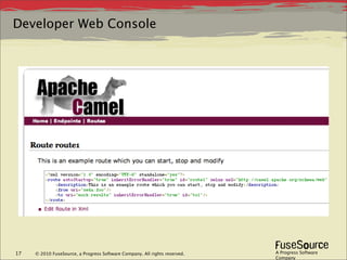 Developer Web Console




17   © 2010 FuseSource, a Progress Software Company. All rights reserved.   A Progress Software
...