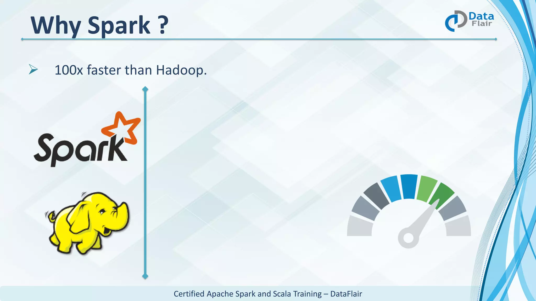 Certified Apache Spark and Scala Training – DataFlair
Why Spark ?
 100x faster than Hadoop.
 