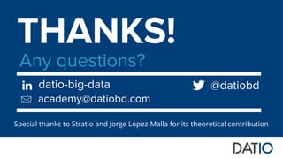 THANKS!
Any questions?
@datiobddatio-big-data
Special thanks to Stratio for its theoretical contribution
academy@datiobd.com
 