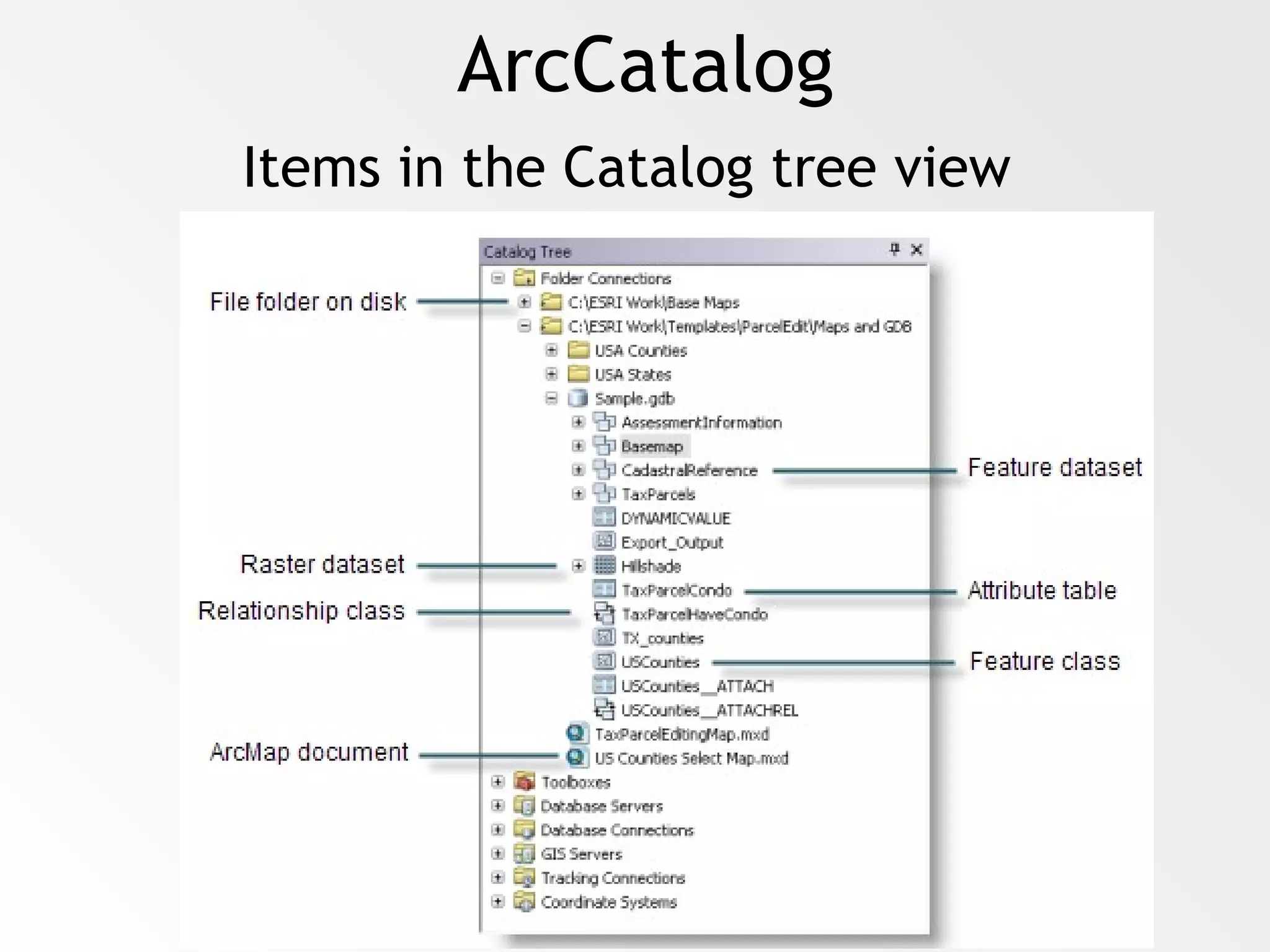 ArcCatalog Items in the Catalog tree view