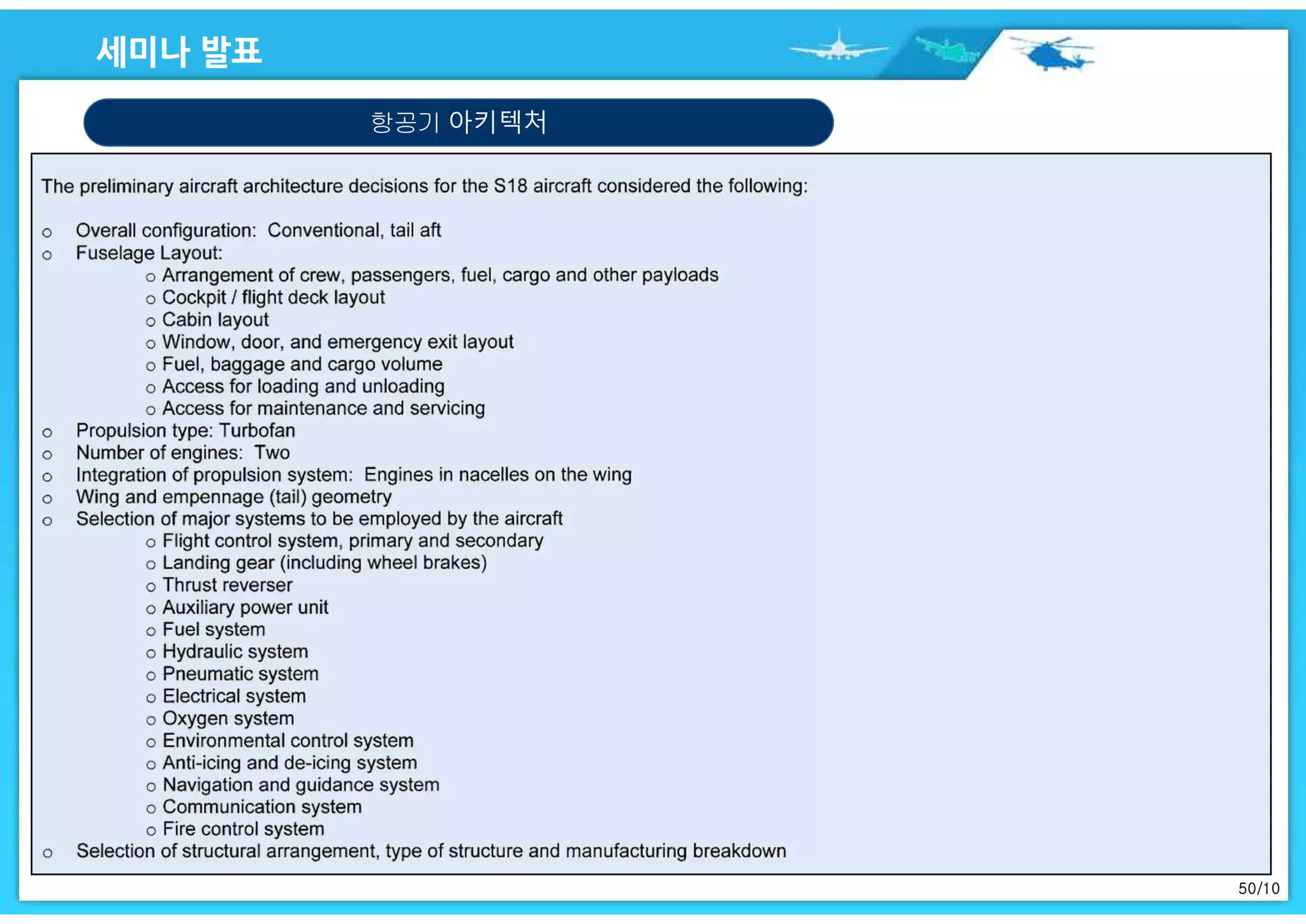 50/10
항공기 아키텍처
 