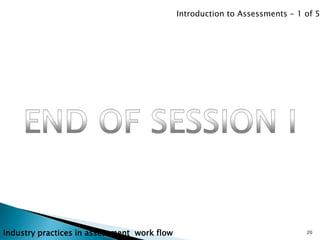 Introduction to Assessments - 1 of 5




Industry practices in assessment work flow                                   20
 