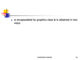  is encapsulated by graphics class & is obtained in two
ways.
56RAJESHREE KHANDE
 