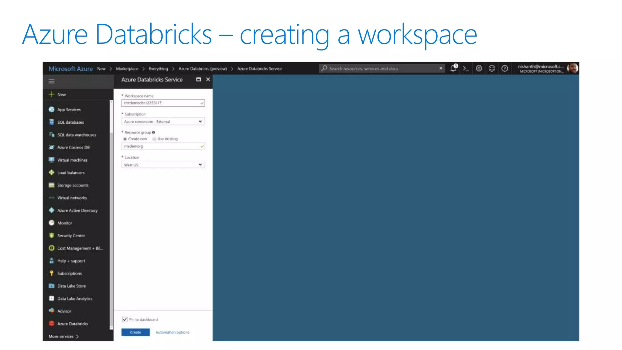 Azure Databricks – creating a workspace
 