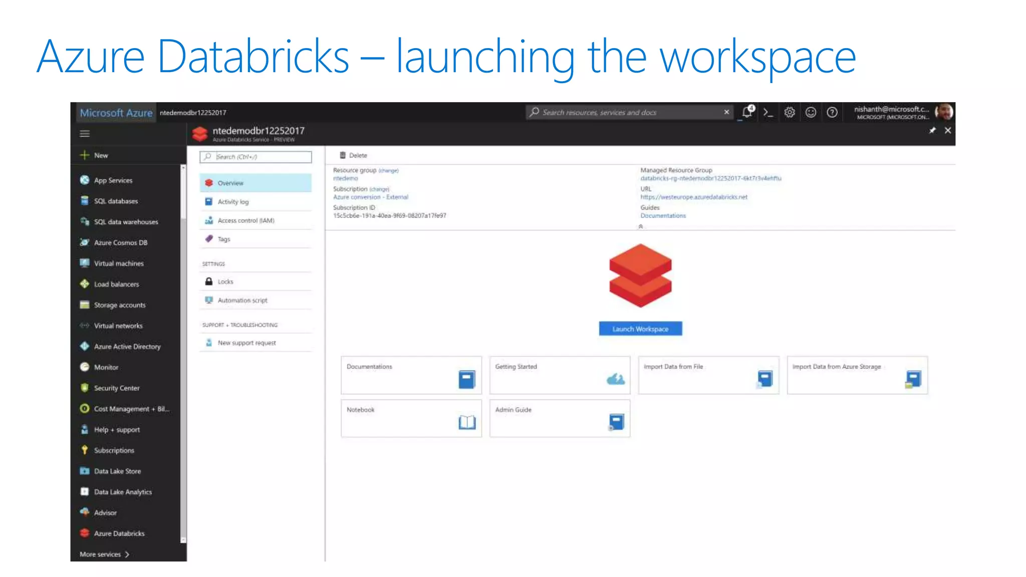 Azure Databricks – launching the workspace
 