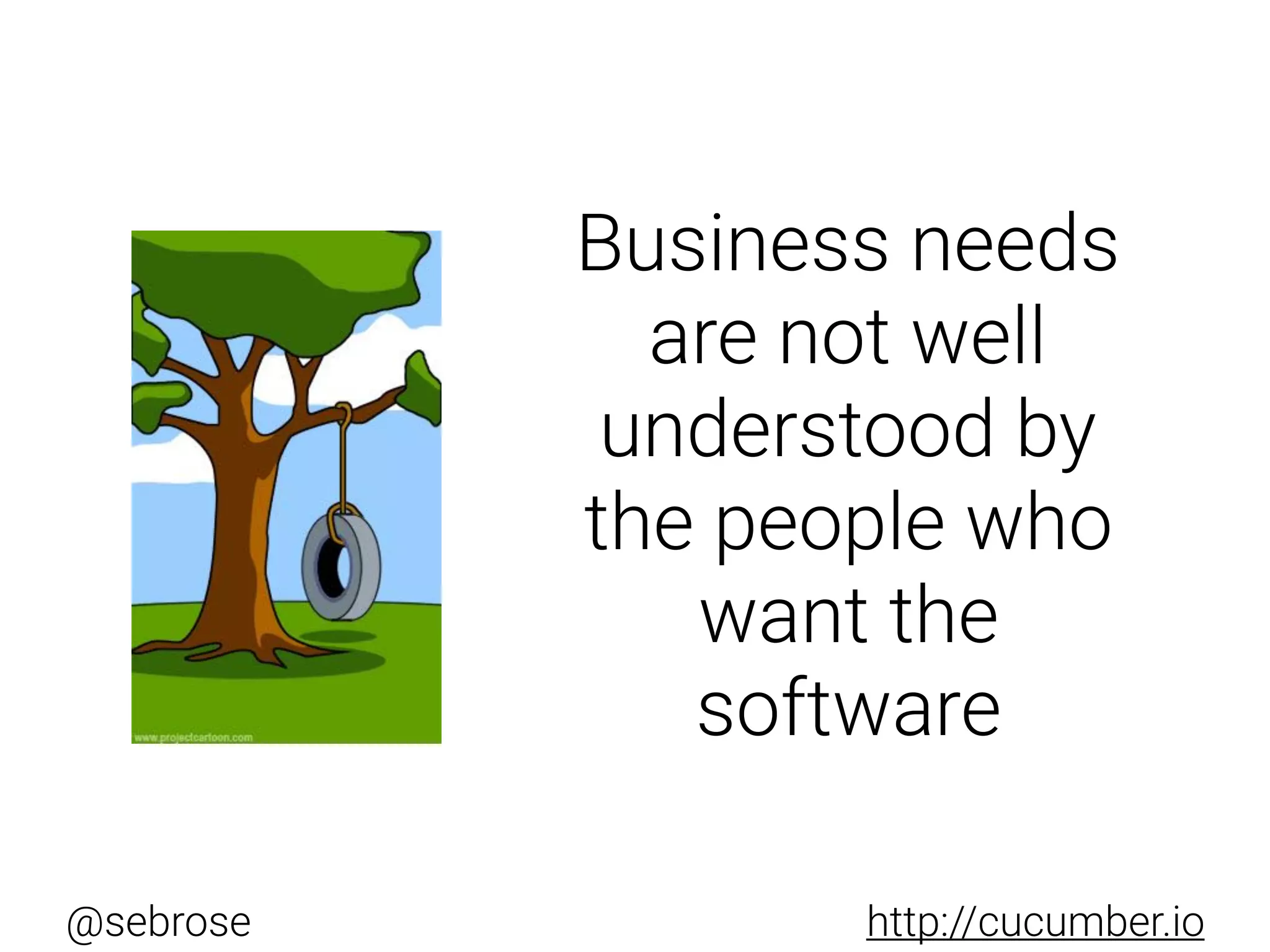 @sebrose http://cucumber.io
Business needs
are not well
understood by
the people who
want the
software
 