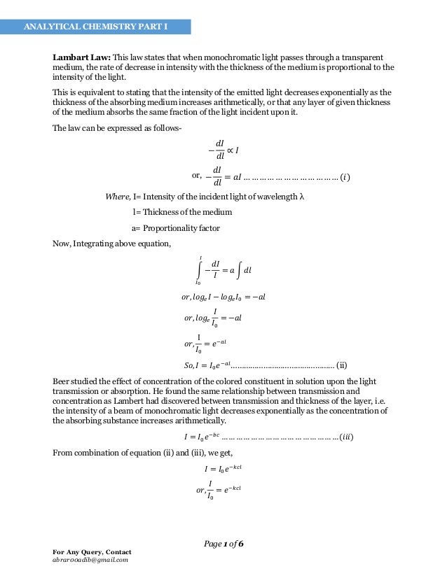 Introduction To Beer Lambert Law