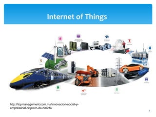 3
Internet of Things
http://topmanagement.com.mx/innovacion-social-y-
empresarial-objetivo-de-hitachi/
 