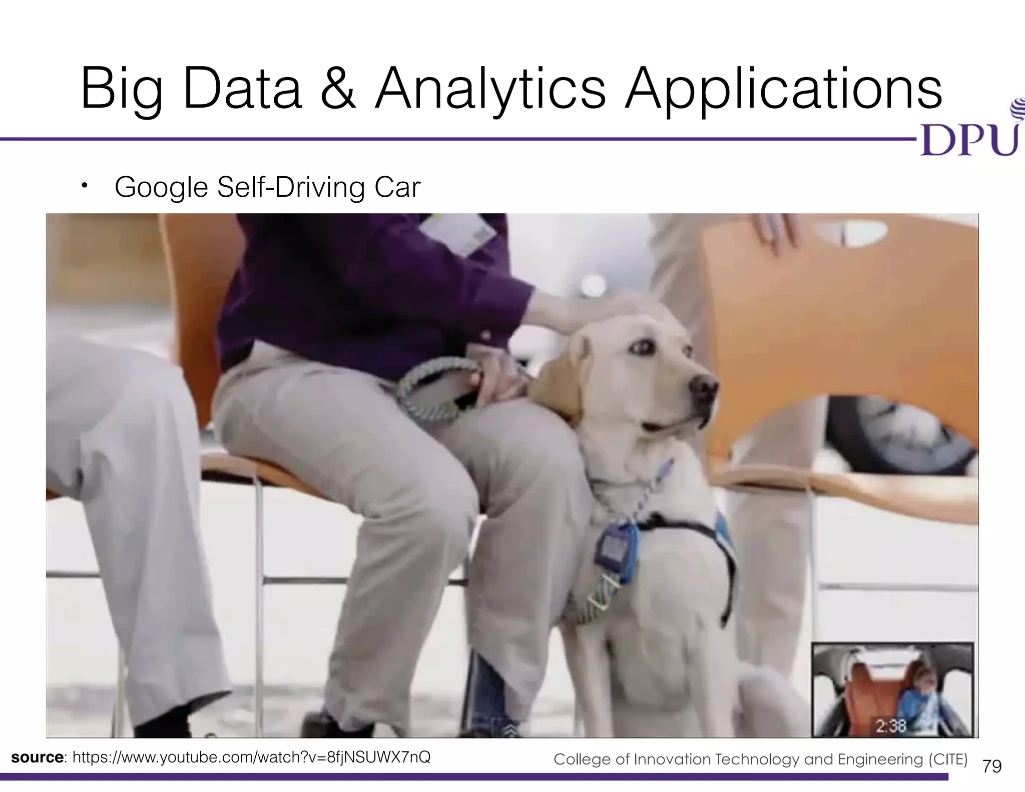 Big Data Engineering Program College of Innovation Technology and Engineering (CITE)
Big Data & Analytics Applications
• Google Self-Driving Car
79
source: https://www.youtube.com/watch?v=8fjNSUWX7nQ
 