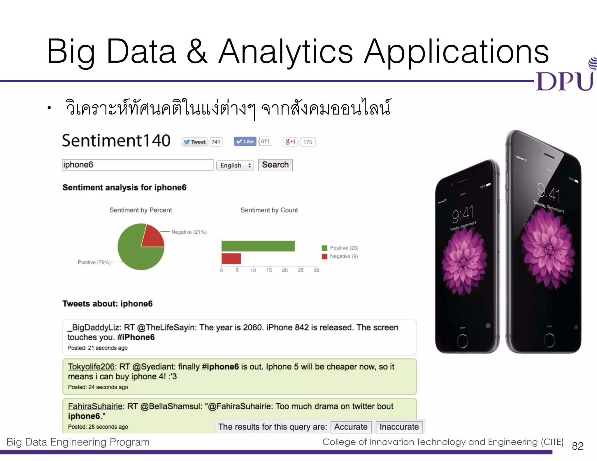 Big Data Engineering Program College of Innovation Technology and Engineering (CITE)
Big Data & Analytics Applications
• วิเคราะห์ทัศนคติในแง่ต่างๆ จากสังคมออนไลน์
82
 