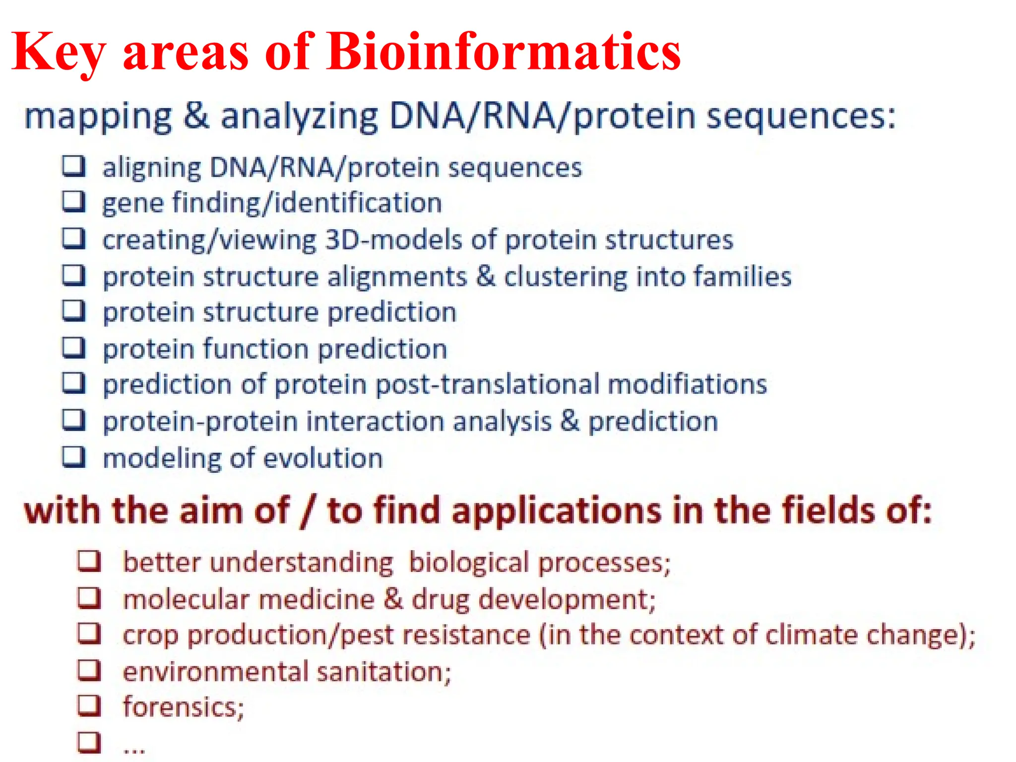 Key areas of Bioinformatics
 