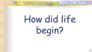 How did life
begin?
12
 