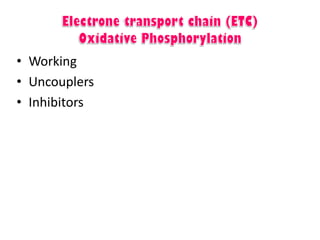 • Working
• Uncouplers
• Inhibitors
 