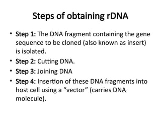 Introduction to biotechnology, genetic engineering and rDNA technology ...