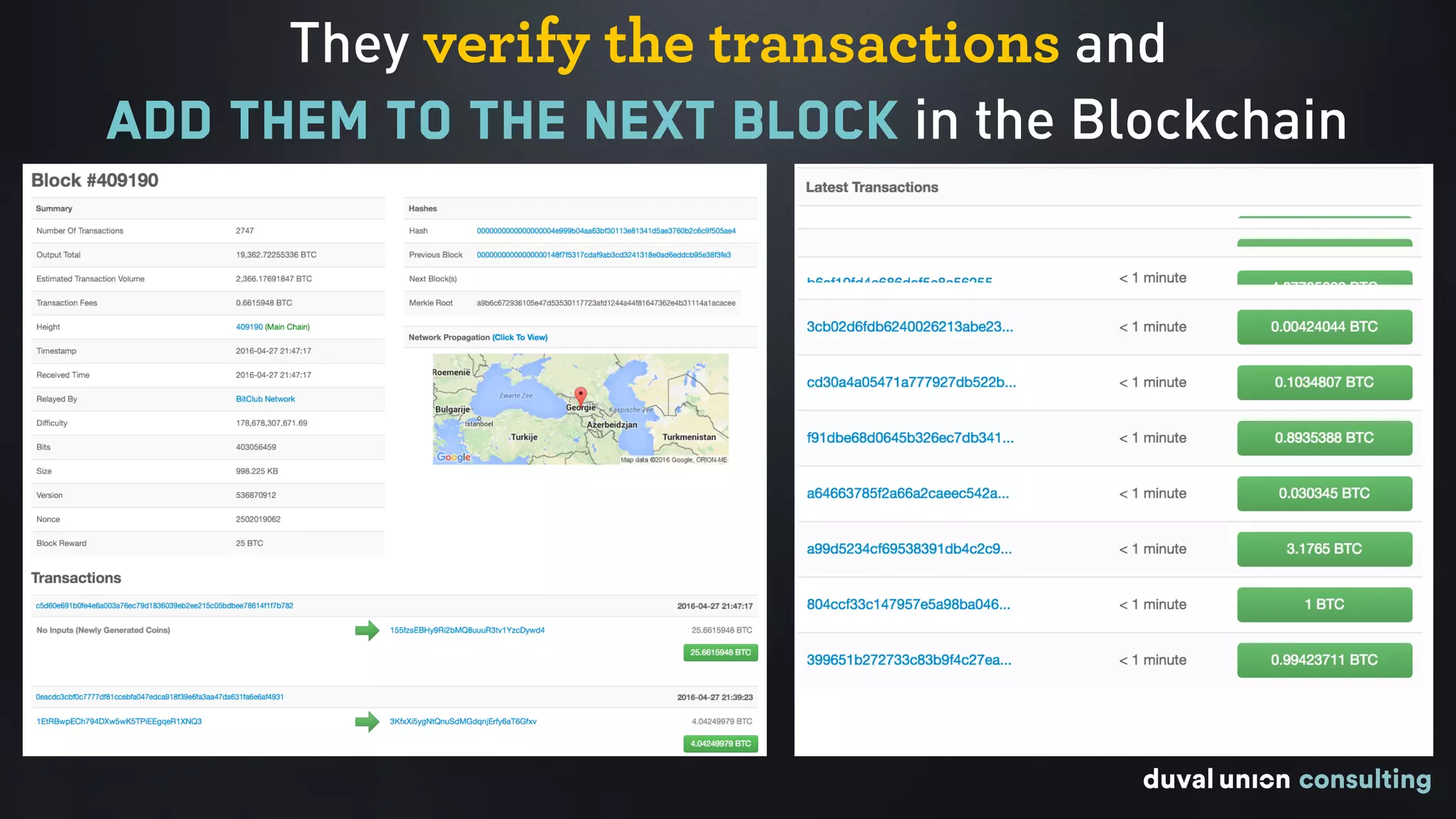 They verify the transactions and  
add them to the next block in the Blockchain
 