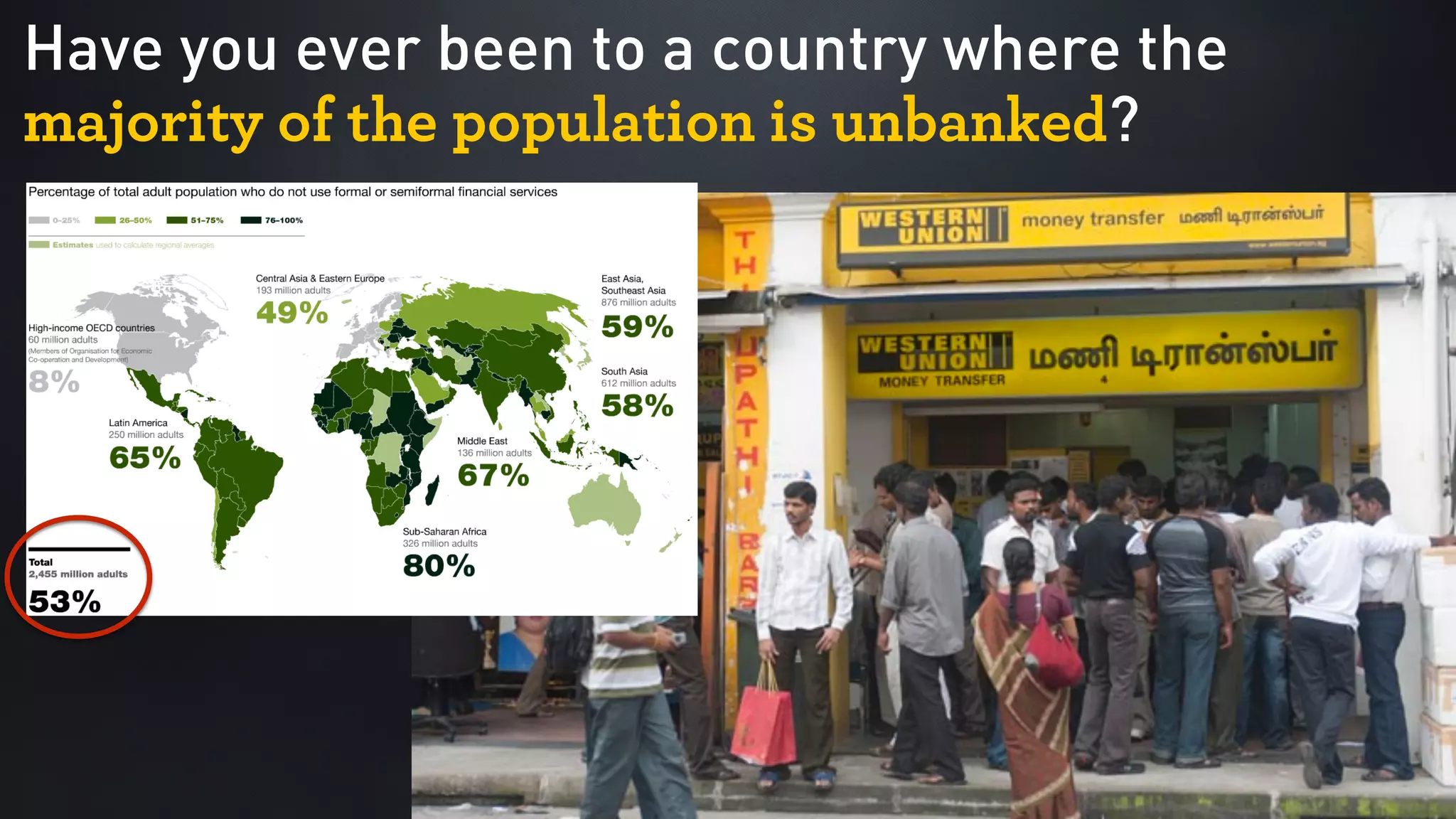 Have you ever been to a country where the
majority of the population is unbanked?
 
