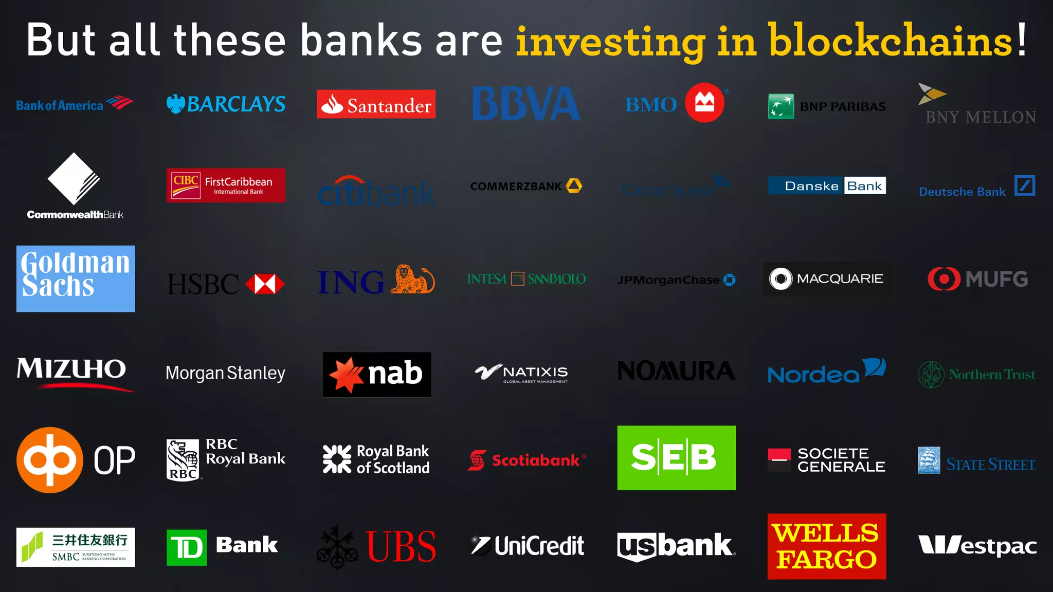 But all these banks are investing in blockchains!
 