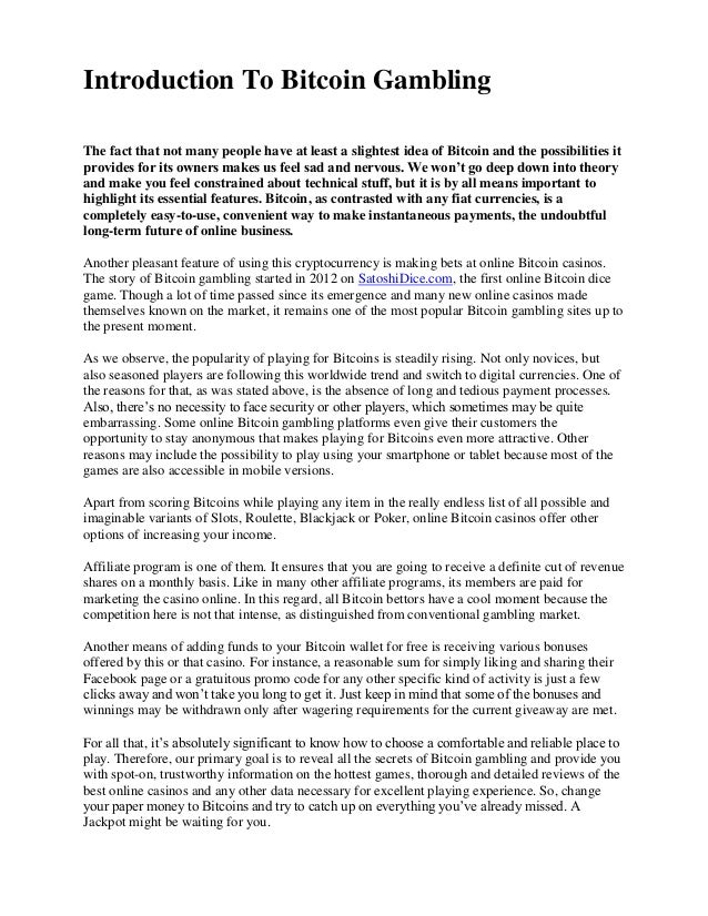 Introduction To Gambling Introduction To Gambling