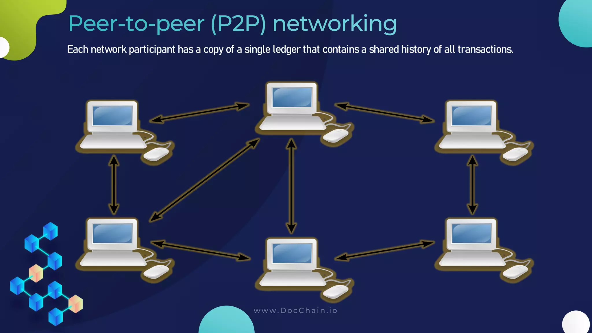 Each network participant has a copy of a single ledger that contains a shared history of all transactions.
 