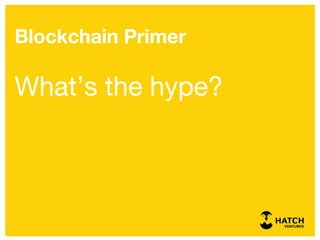 Blockchain Primer
What’s the hype?
 