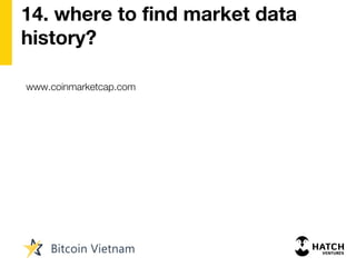 14. where to find market data
history?
www.coinmarketcap.com
 