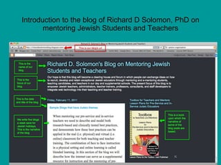 Introduction to the blog of Richard D Solomon, PhD on mentoring Jewish Students and Teachers 