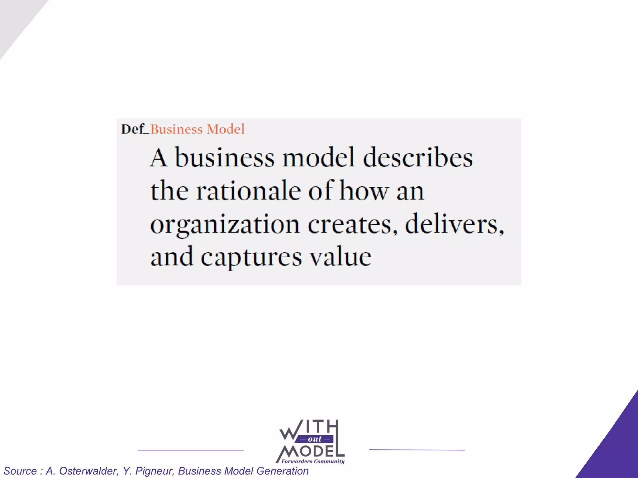 Source : A. Osterwalder, Y. Pigneur, Business Model Generation
 