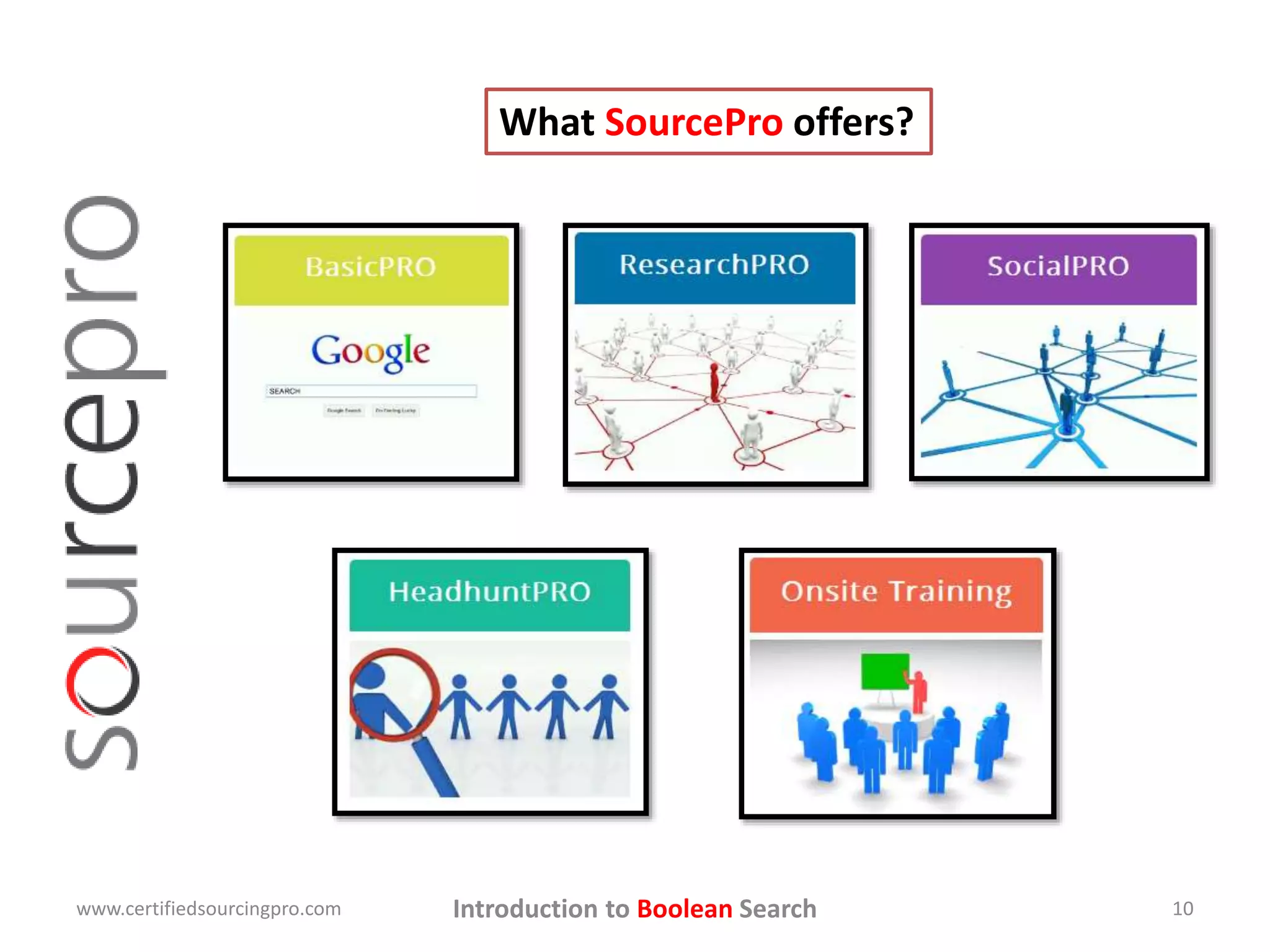 Introduction to Boolean Search
What SourcePro offers?
www.certifiedsourcingpro.com 10
 