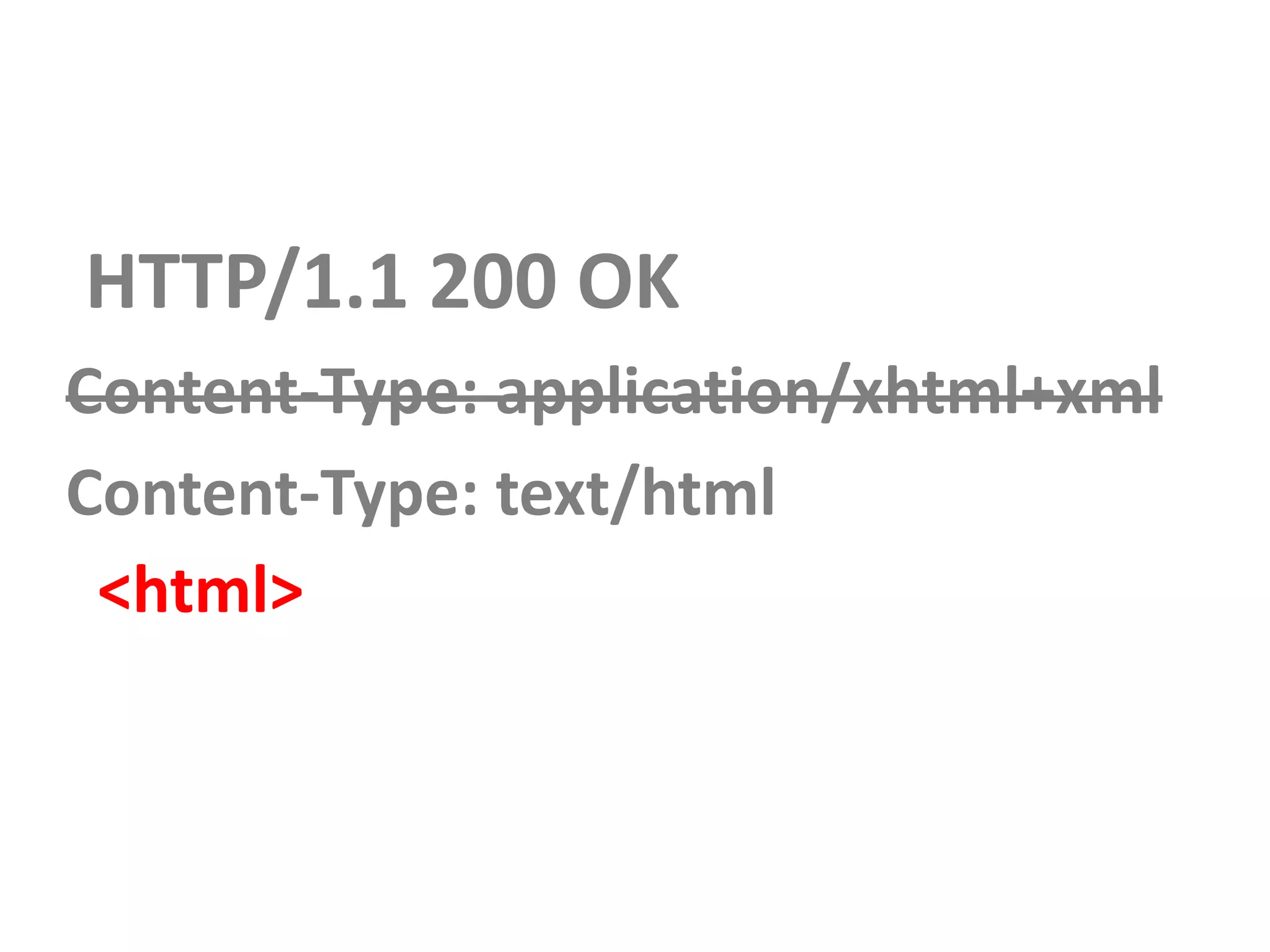 HTTP/1.1 200 OK
Content-Type: application/xhtml+xml
Content-Type: text/html
<html>
 