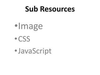 •Image
•CSS
•JavaScript
Sub Resources
 