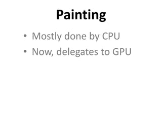 • Mostly done by CPU
• Now, delegates to GPU
Painting
 