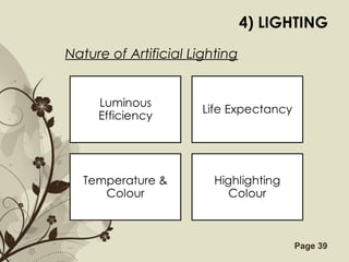 Free Powerpoint Templates Page 39
4) LIGHTING
Nature of Artificial Lighting
 