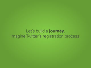 Let’s build a journey.
ImagineTwitter’s registration process.
 