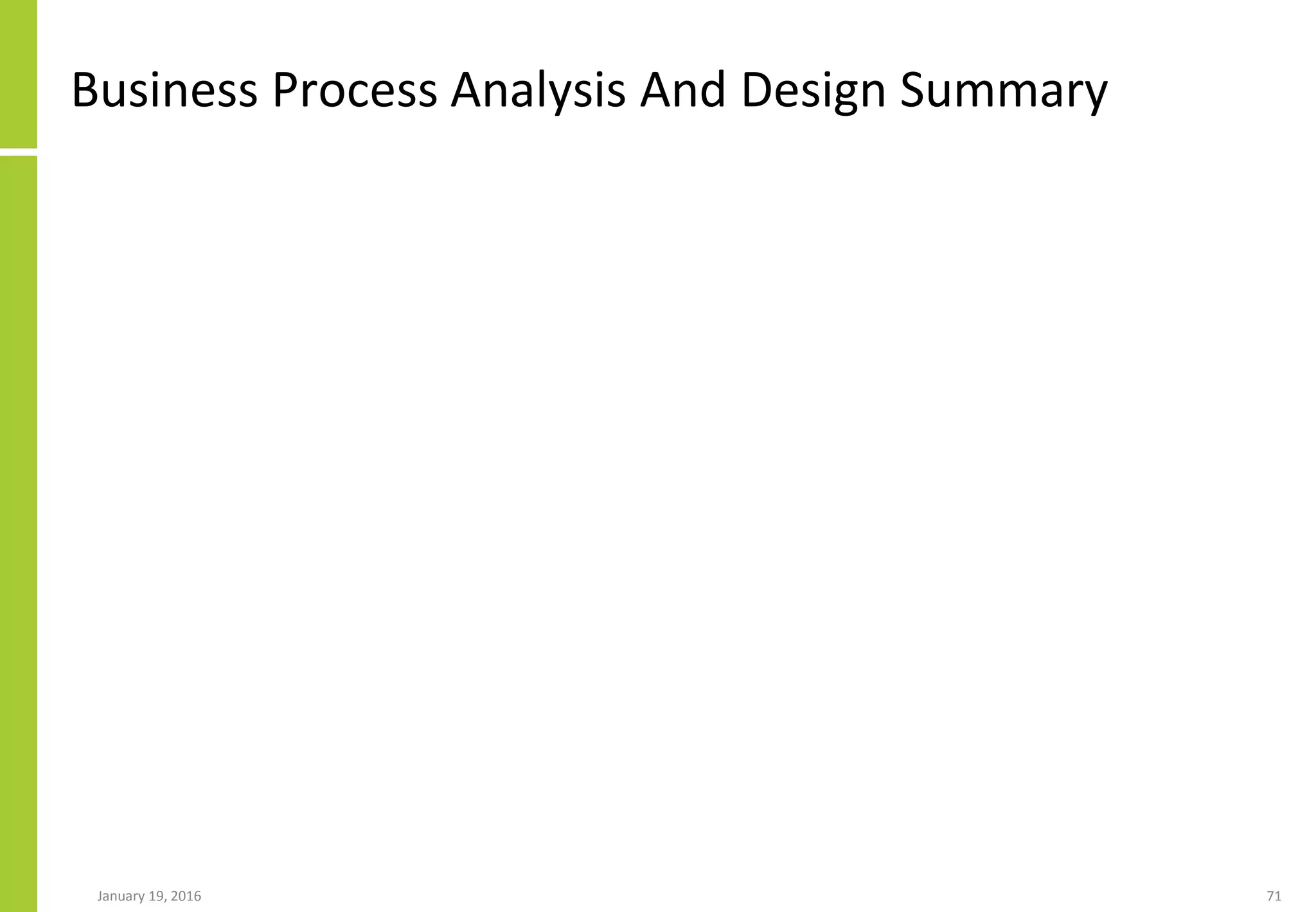 Business Process Analysis And Design Summary
January 19, 2016 71
 