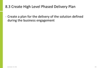 8.3 Create High Level Phased Delivery Plan
• Create a plan for the delivery of the solution defined
during the business engagement
September 24, 2018 265
 