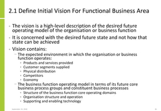 2.1 Define Initial Vision For Functional Business Area
• The vision is a high-level description of the desired future
oper...