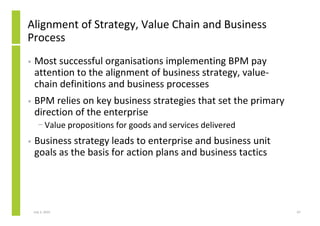Alignment of Strategy, Value Chain and Business
Process
•   Most successful organisations implementing BPM pay
    attenti...