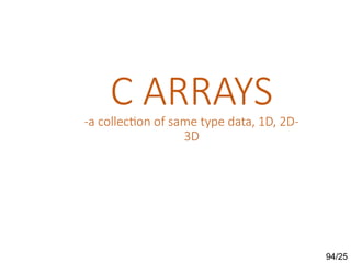 C ARRAYS
-a collection of same type data, 1D, 2D-
3D
94/25
 