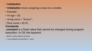 Introduction of C# ,Data types, Operators | PPTX