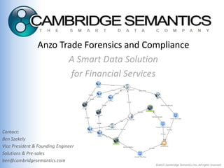 ©2015 Cambridge Semantics Inc. All rights reserved.
Anzo Trade Forensics and Compliance
A Smart Data Solution
for Financial Services
Contact:
Ben Szekely
Vice President & Founding Engineer
Solutions & Pre-sales
ben@cambridgesemantics.com
 