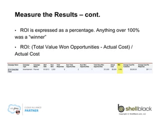 Primary Campaign Source (Opportunities)
• 

Primary Campaign Source is how you associate an
Opportunity to a Campaign

• 

On conversion, the Campaign most recently
associated to the Lead will automatically map to
“Primary Campaign Source ” on Opportunities

Copyright © ShellBlack.com, LLC

19

 