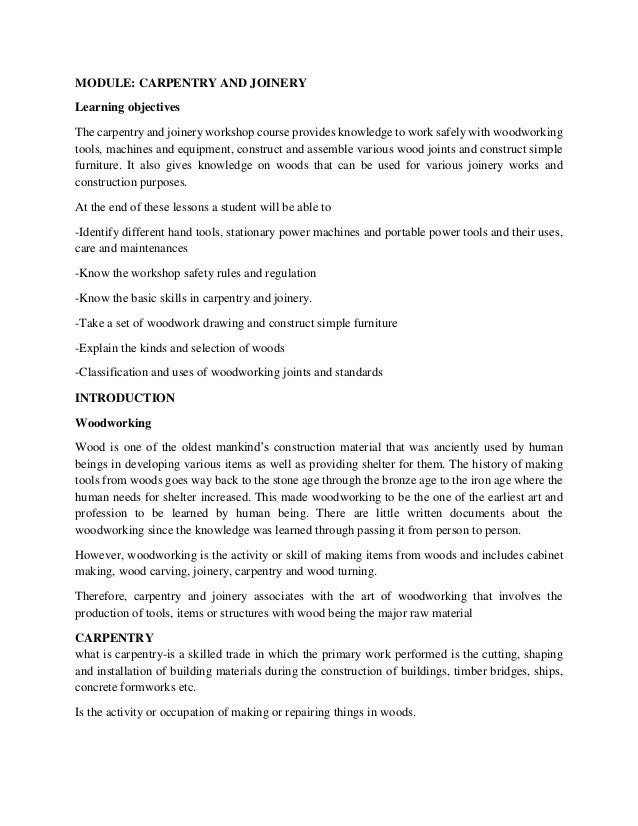 Introduction to carpentry and joinery