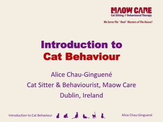 Introduction to Cat Behaviour Alice Chau-Ginguené
Alice Chau-Ginguené
Cat Sitter & Behaviourist, Maow Care
Dublin, Ireland
Introduction to
Cat Behaviour
 