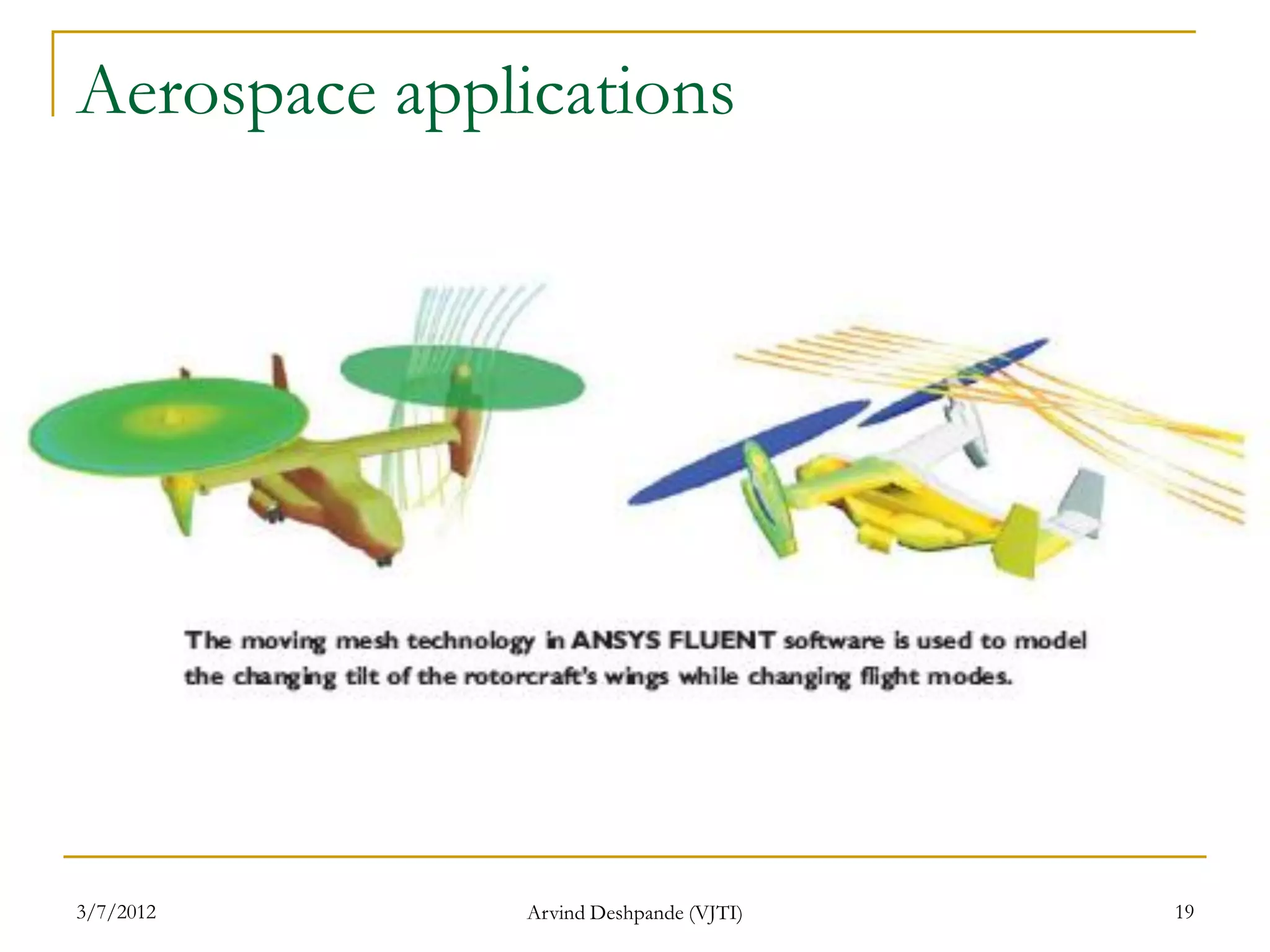 Aerospace applications




3/7/2012       Arvind Deshpande (VJTI)   19
 