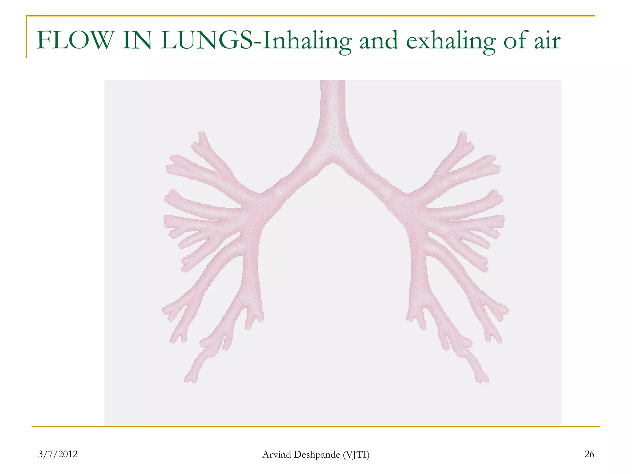 FLOW IN LUNGS-Inhaling and exhaling of air




3/7/2012          Arvind Deshpande (VJTI)    26
 