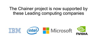 The Chainer project is now supported by
these Leading computing companies
 
